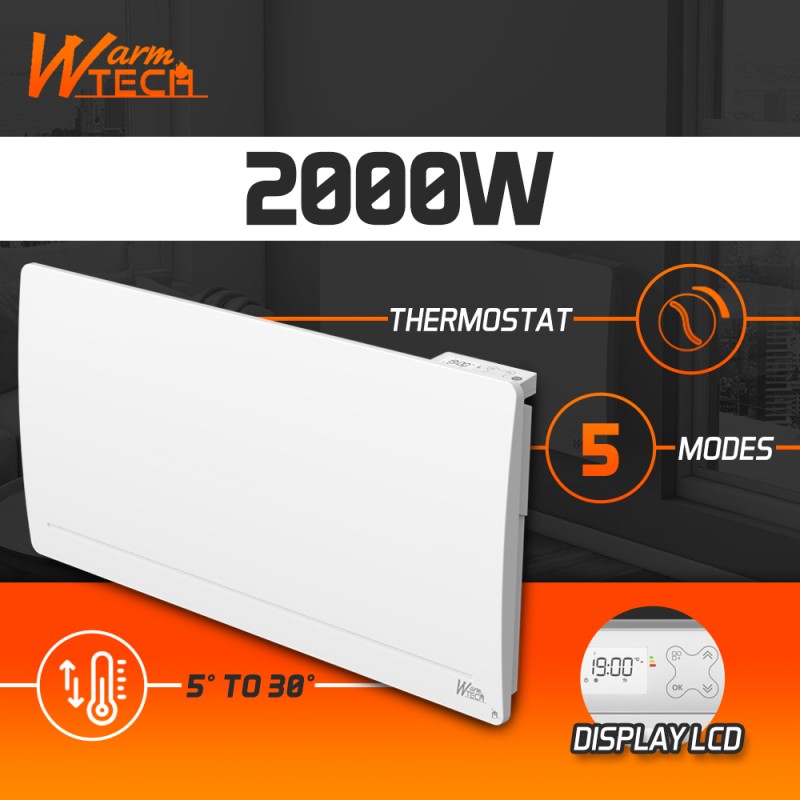 Warm Tech Radiateur Radiateur inertie fonte 2000 W - IP24 - NF - Fil pilote 6 ordres - WARM ...